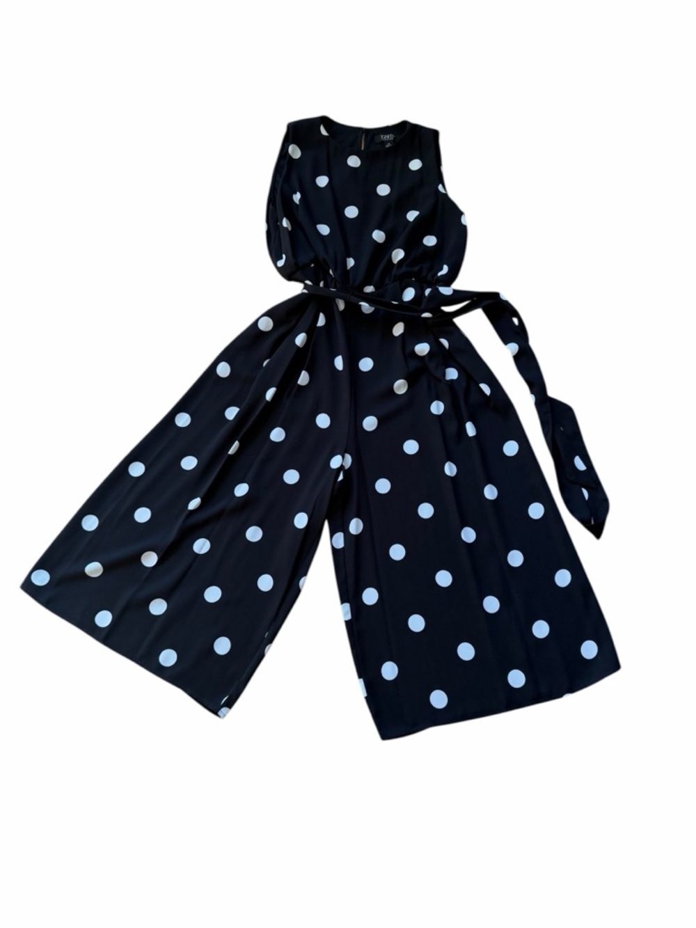 Ignight Evenings Polka Dot Black & White Sleeveless Jumpsuit with Pockets